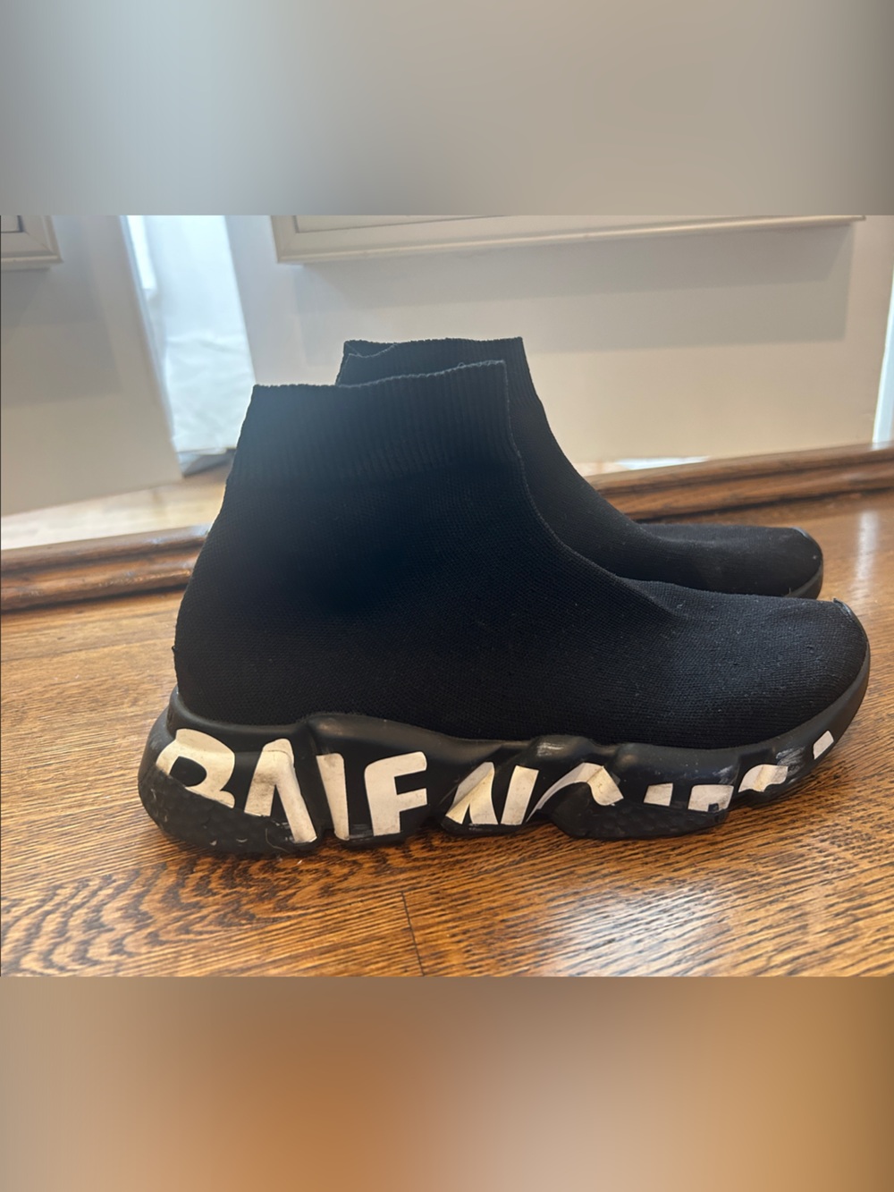 Balenciaga Black Sock Runner Sneakers with White Logo Sole Size 8